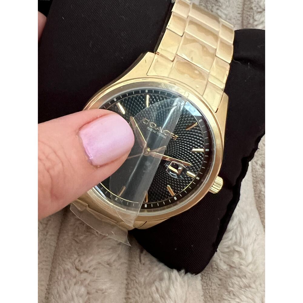 COACH Men's Oliver 3H Quartz Watch, Green, 41mm Case Size, Gold Link Band NWT - Picture 6 of 7